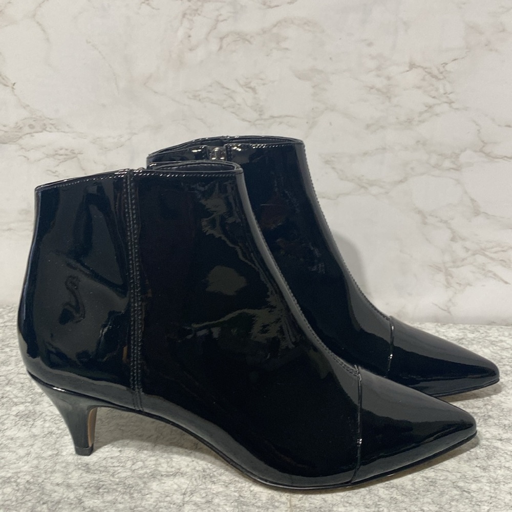 Sam Edelman Black Patent Leather Pointed Toe Ankle Boots